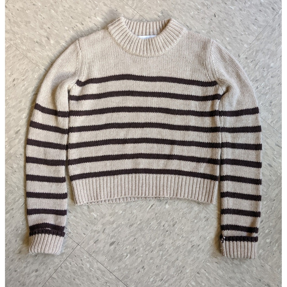 La Ligne New York Wool Cashmere Striped Slightly Cropped Sweater Tan Brown XS
